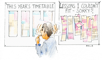 Cartoon: 'Lessons I couldn't fit.' TimeTabler's CookBook