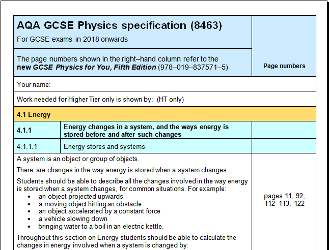 GCSE Physics exam spec