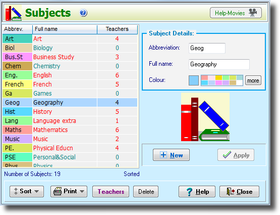 screenshot of timetable software - about TimeTabler